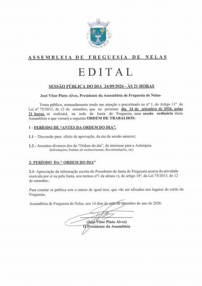 Edital - Assembleia de Freguesia - Setembro 2026