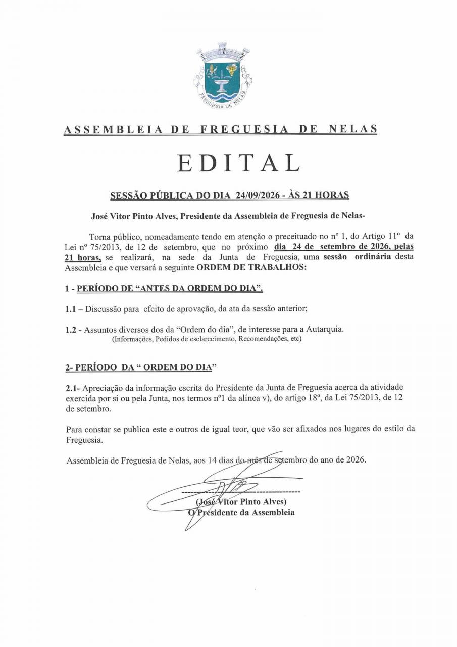 Assembleia de Freguesia - 24 Setembro 2026